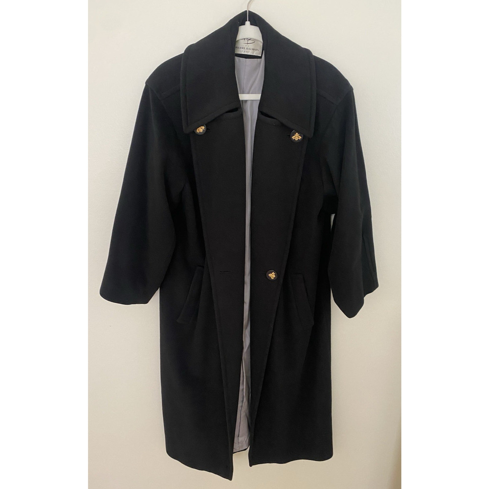 Vintage 60's Pierre Balmain Black Long Overcoat Designer Luxury